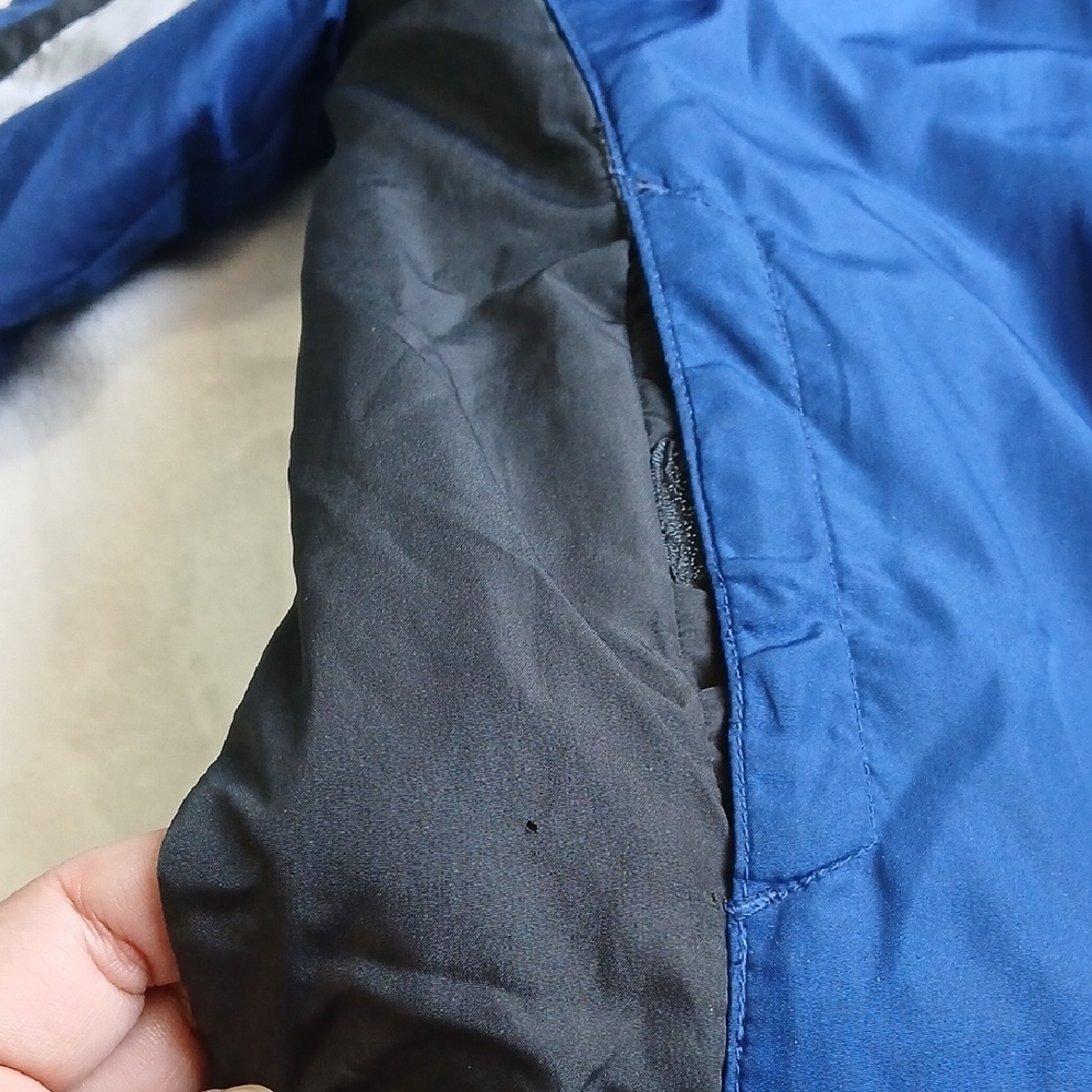 Kids Blue and Black Hooded Puffer Jacket with Reflective Stripe - Picture 14 of 14
